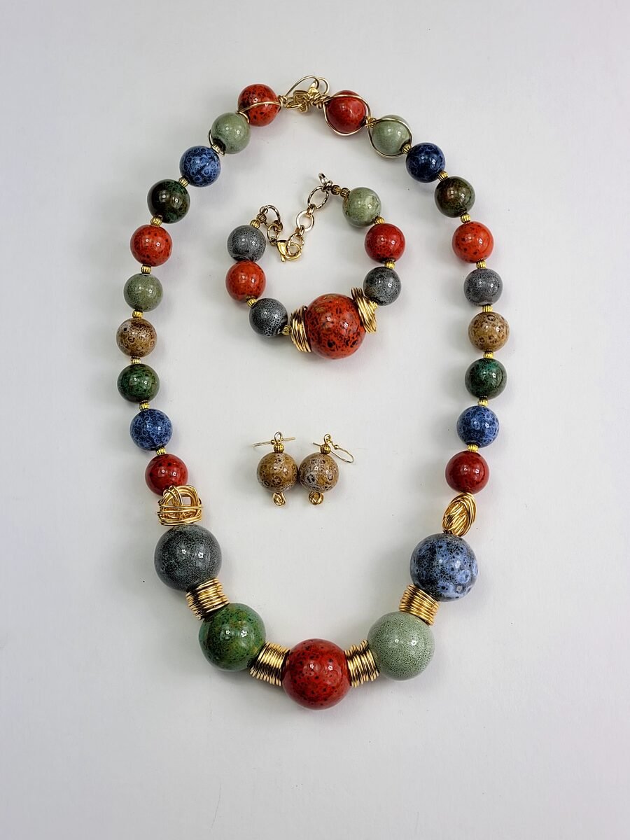 Multicolor gemstone beaded necklace set.