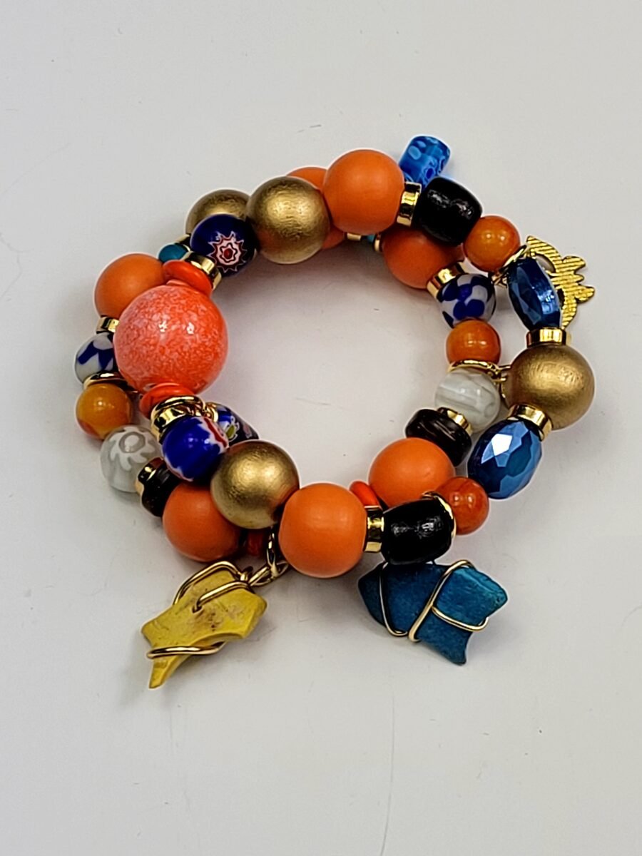 Orange and blue charm bracelet.